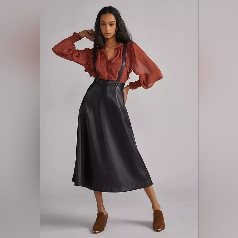 🔥Anthropologie Faux Leather Pinafore Skirt, Size 0